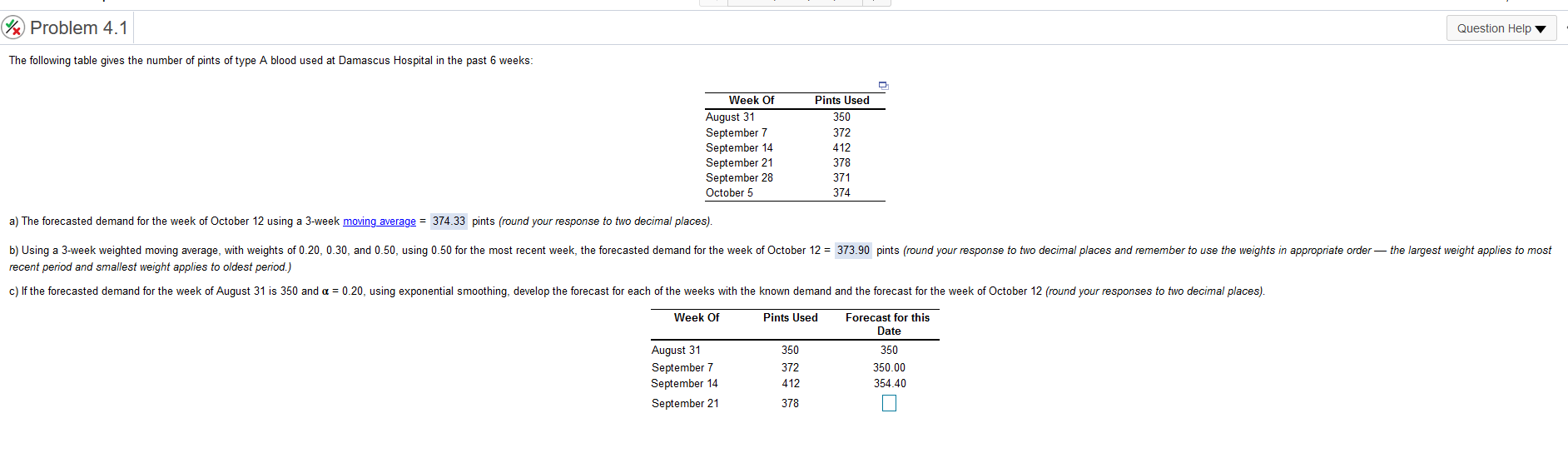 Solved Problem 4.1 Question Help The following table gives | Chegg.com