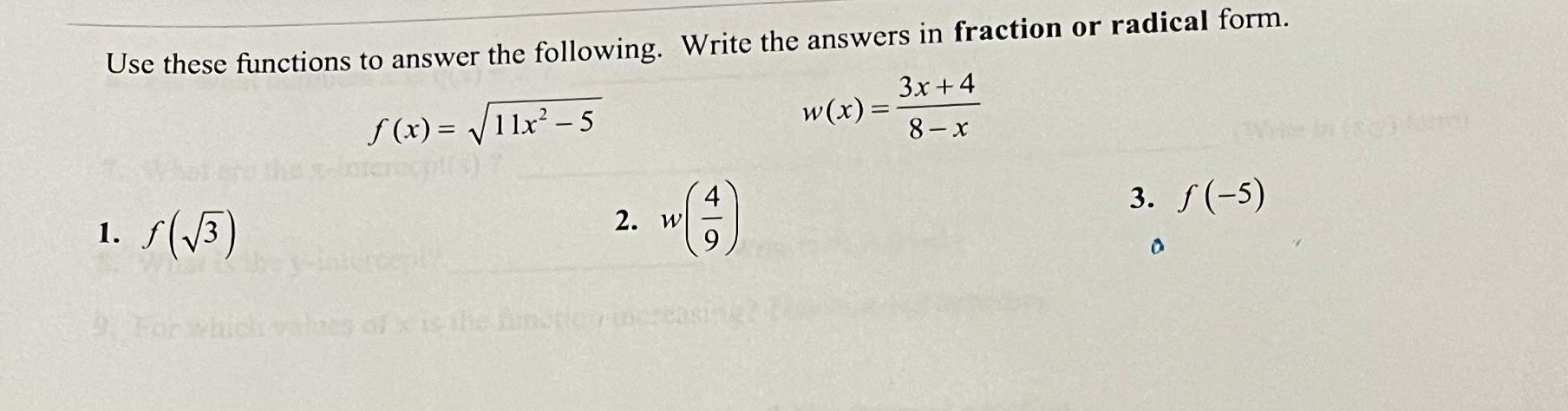 Solved Use these functions to answer the following. Write | Chegg.com