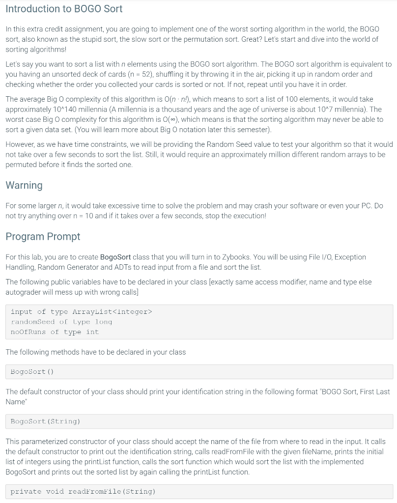 Introduction to BOGO Sort In this extra credit