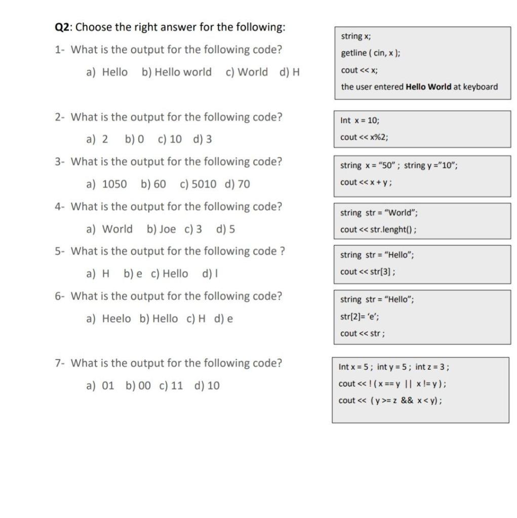 Solved Q2: Choose the right answer for the following: 1- | Chegg.com