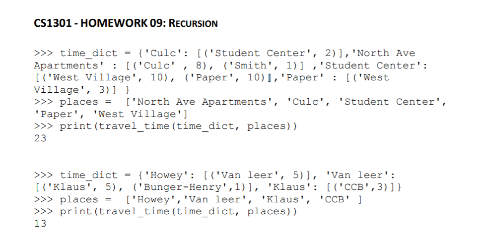Solved Function name: travel time Parameters: dictionary | Chegg.com