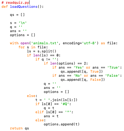 Solved: Python -- Tkinter game# readquiz.pydef loadQuestio