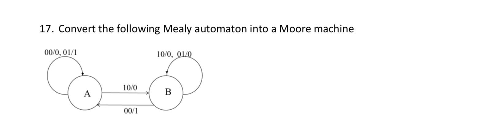 Solved 17 Convert The Following Mealy Automaton Into A M Solved 17 Convert The Following Mealy
