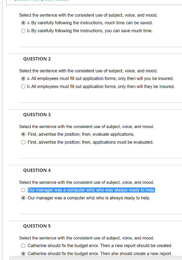 Solved Select the sentence with the consistent use of | Chegg.com