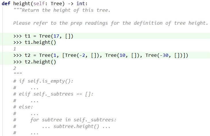 Solved def height(self: Tree) -> int: 