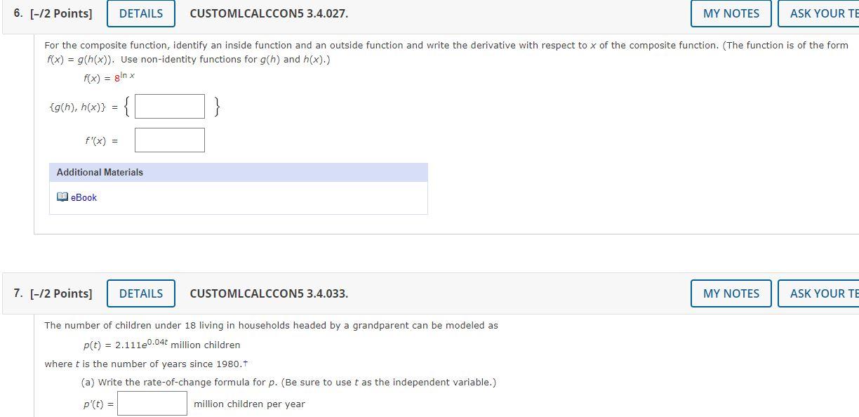 Solved 6. [-/2 Points] DETAILS CUSTOMLCALCCON5 3.4.027. MY | Chegg.com