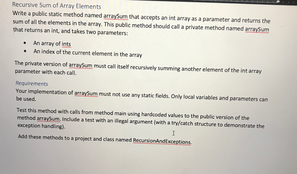 Solved Recursive Sum of Array Elements Write a public static | Chegg.com