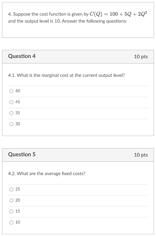 Solved 4. Suppose The Cost Function Is Given By | Chegg.com