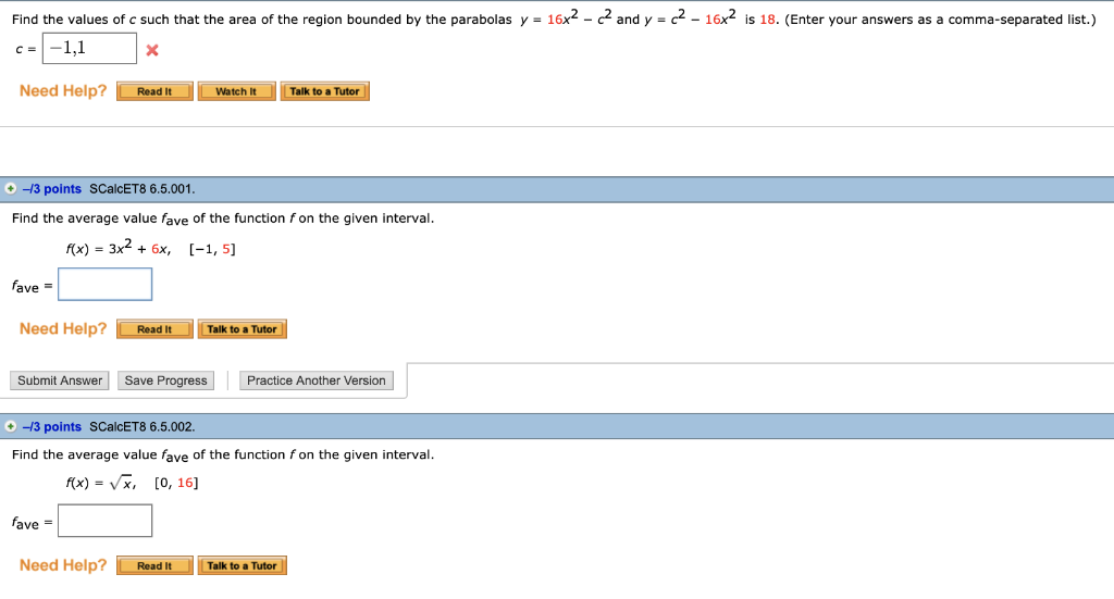 Solved Find The Values Of C Such That The Area Of The Region Chegg Com