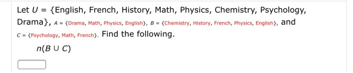 Solved Let U = {English, French, History, Math, Physics, | Chegg.com