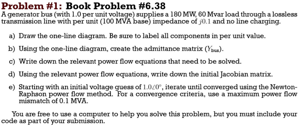 Solved Problem #1 : Book Problem #6.38 A generator bus (with | Chegg.com