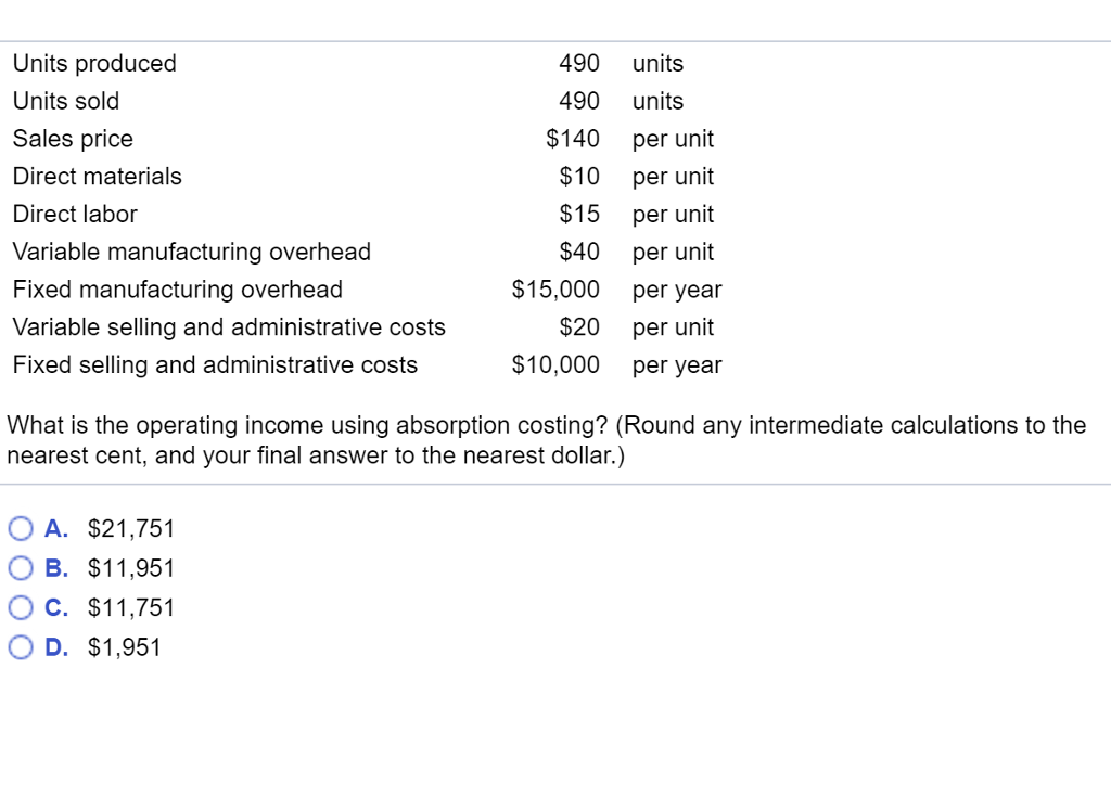 Solved Units produced Units sold Sales price Direct