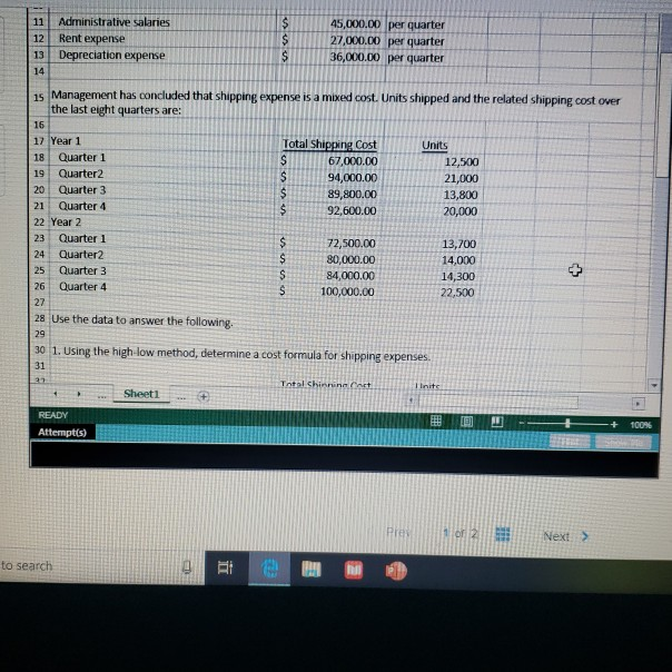 Solved 1. Analyze a mixed cost using a scattergraph plot and