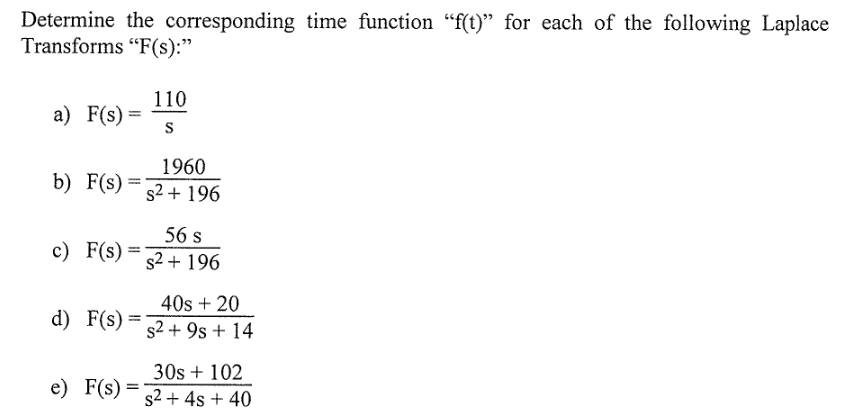 Solved Determine the corresponding time function " f(t) " | Chegg.com