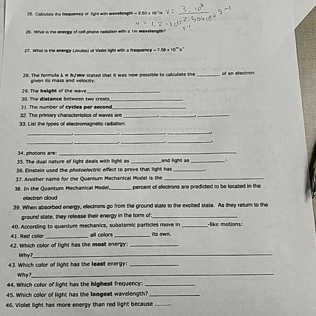 Solved 25. Calculate the frequency of light with | Chegg.com