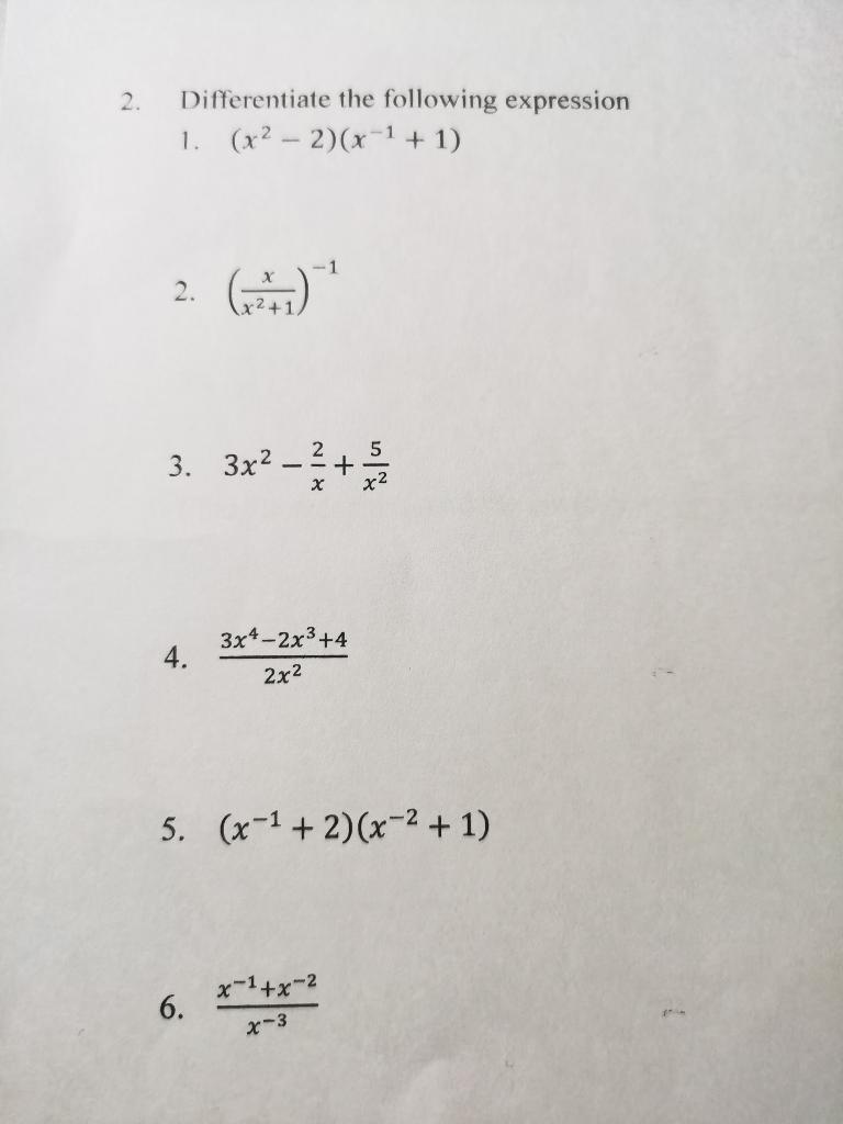 Solved 2. Differentiate the following expression 1. | Chegg.com