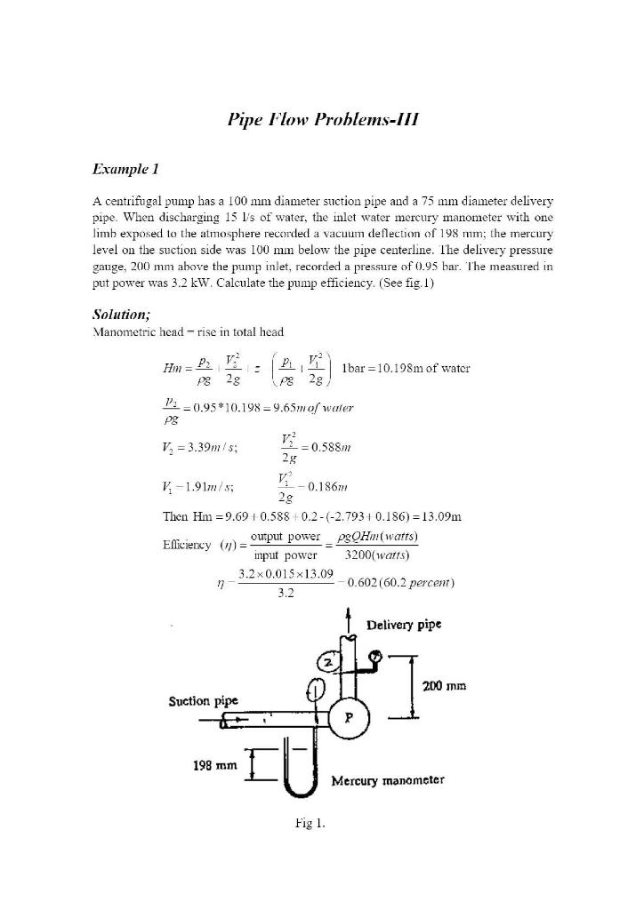 Solved Pipe Flow Problems-III Example 1 A Centrifugal Pump | Chegg.com