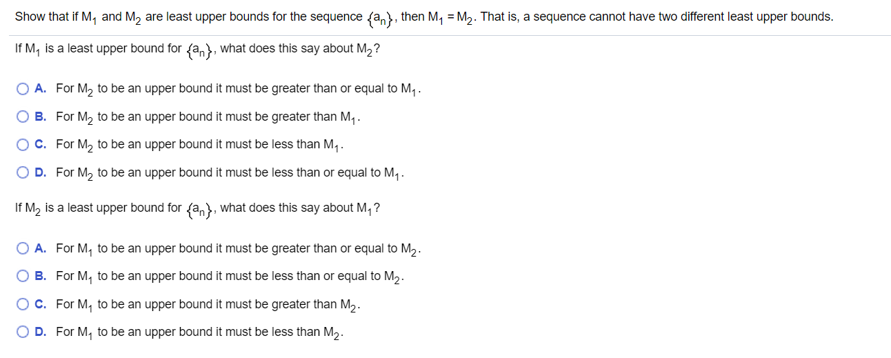 Solved Show that if M, and My are least upper bounds for the | Chegg.com