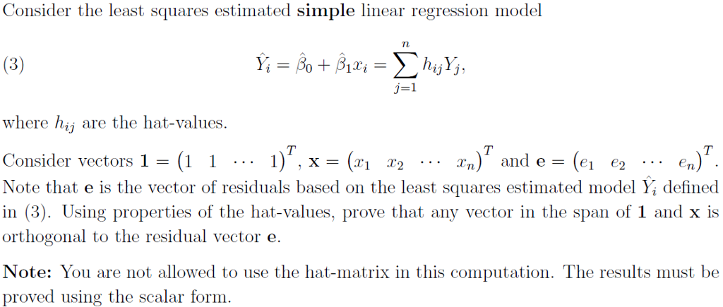 Consider the least squares estimated simple linear | Chegg.com