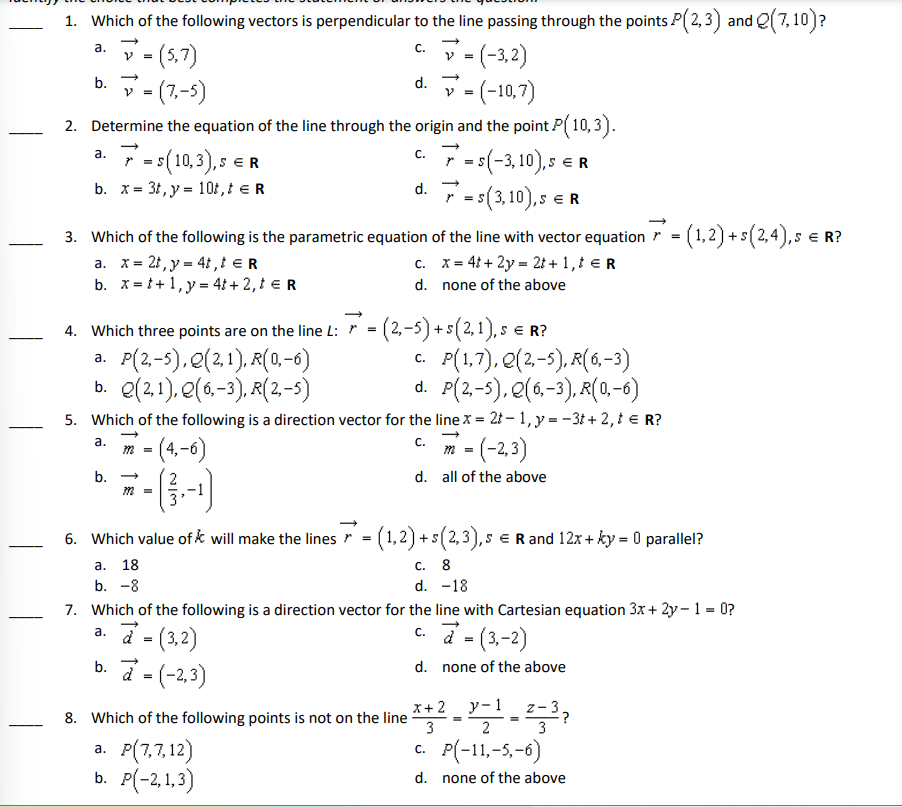 Solved 1. Which of the following vectors is perpendicular to | Chegg.com