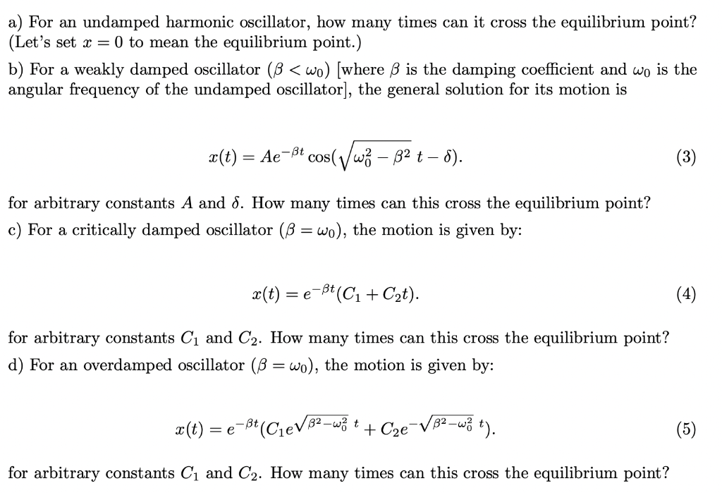 Solved a) For an undamped harmonic oscillator, how many