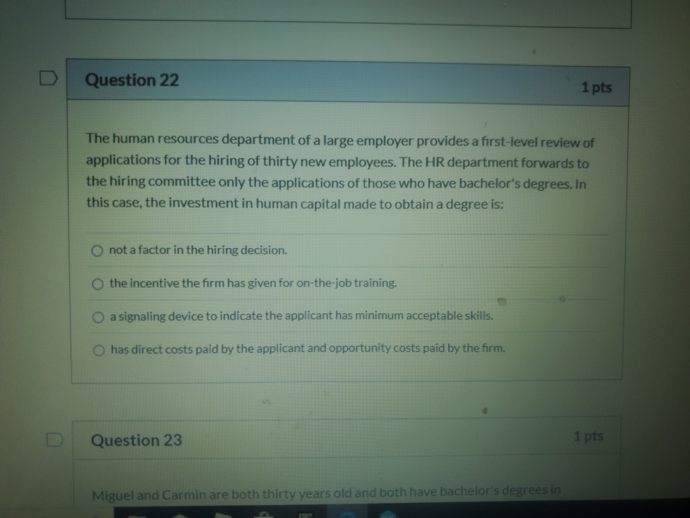 Solved Question 22 1 pts The human resources department of a | Chegg.com