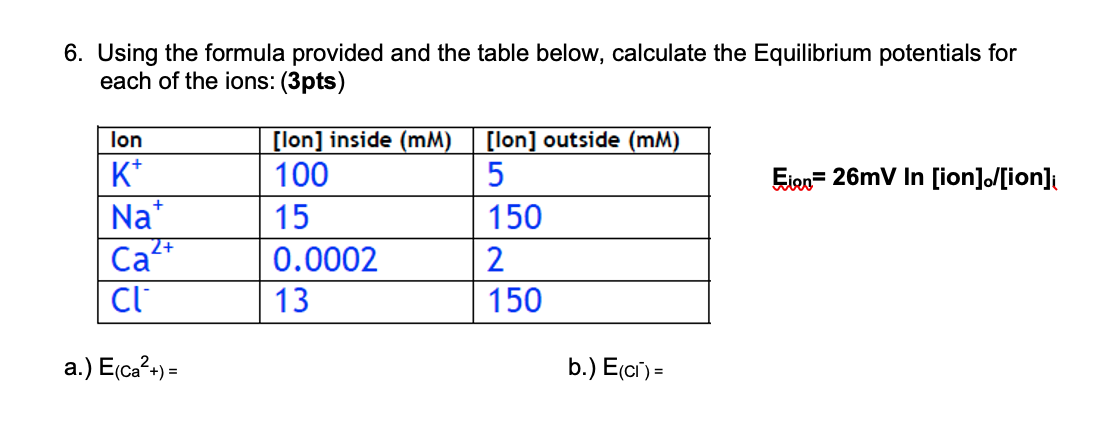 Solved 6. Using the formula provided and the table below, | Chegg.com