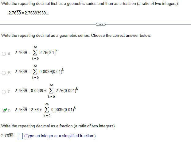 Solved Write the repeating decimal first as a geometric | Chegg.com