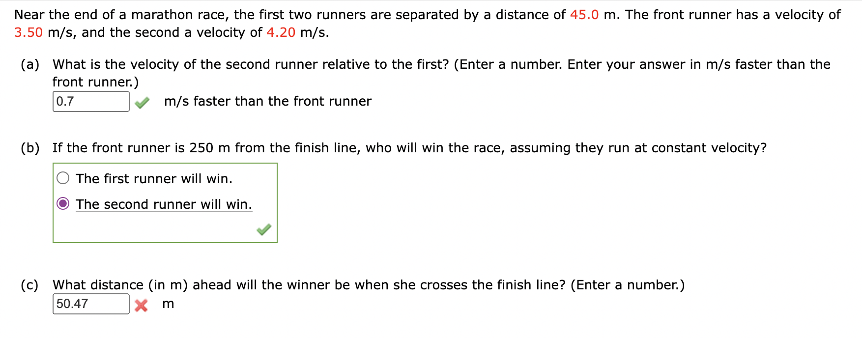 Solved Near The End Of A Marathon Race, The First Two | Chegg.com