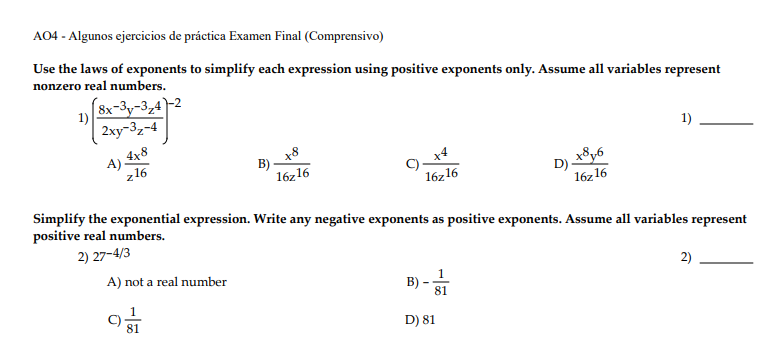 simplify each expression using the laws of exponents