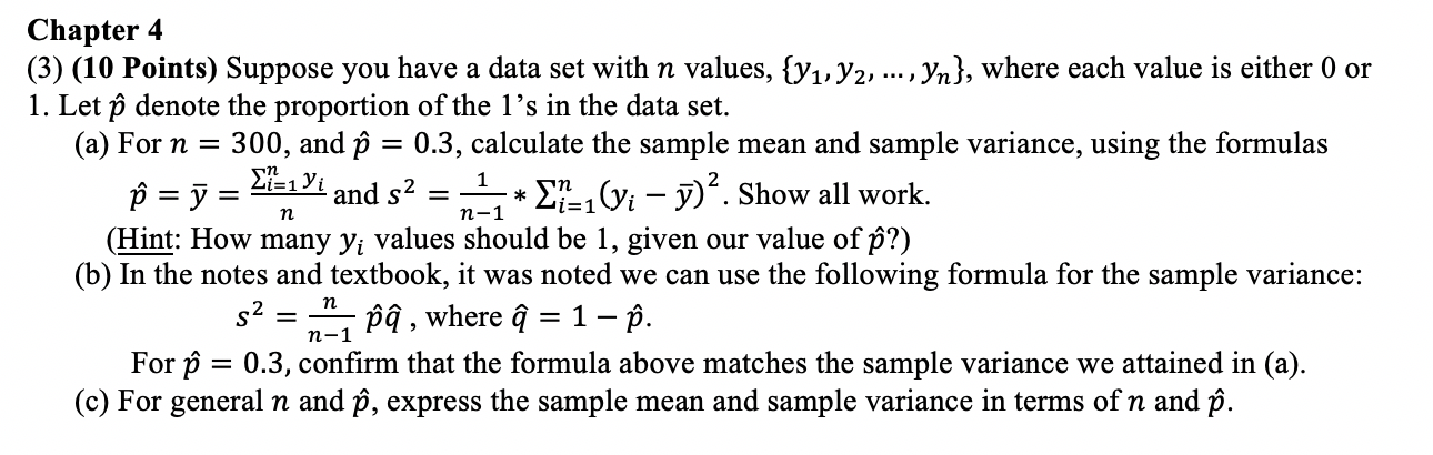 Solved Chapter 4 (3) (10 Points) Suppose you have a data set | Chegg.com