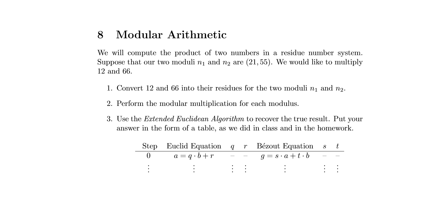 8 Modular Arithmetic We will compute the product of | Chegg.com