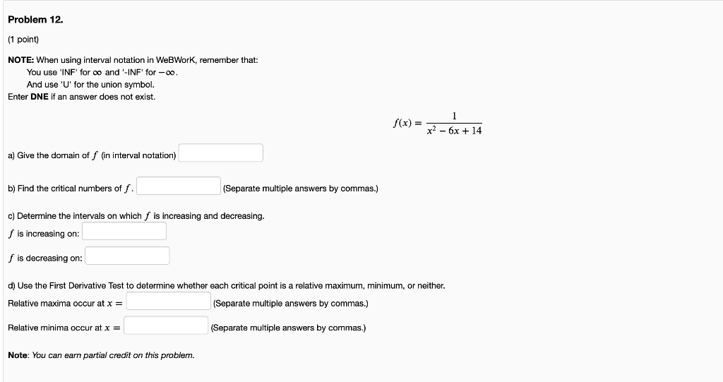 Solved Problem 11. (1 Point) Find The Critical Point And | Chegg.com