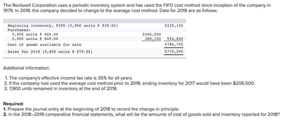 Solved The Rockwell Corporation uses a periodic inventory | Chegg.com