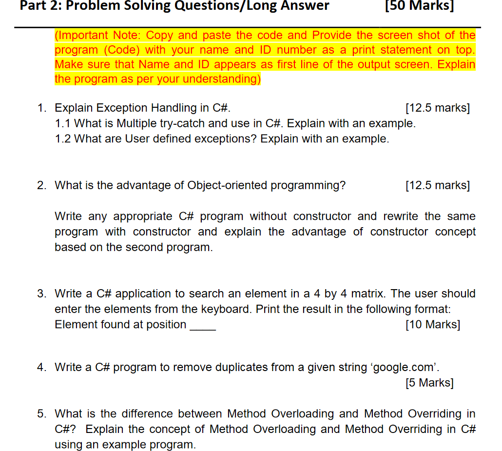 Solved 1.Explain Exception Handling in C#. 1.1 Whatis | Chegg.com