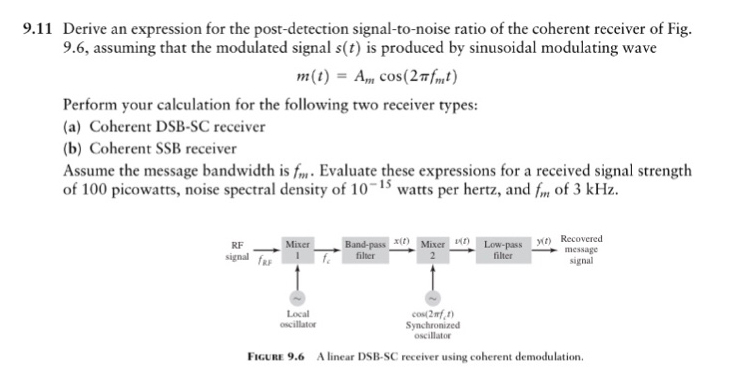 Solved 9.11 Derive an expression for the post-detection | Chegg.com