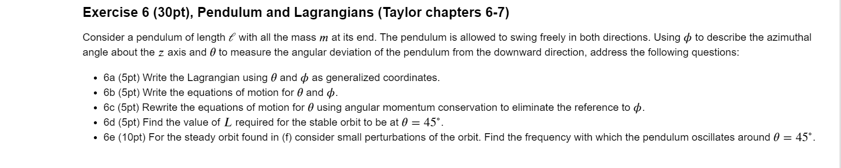 Solved Exercise 6 30pt Pendulum And Lagrangians Taylor