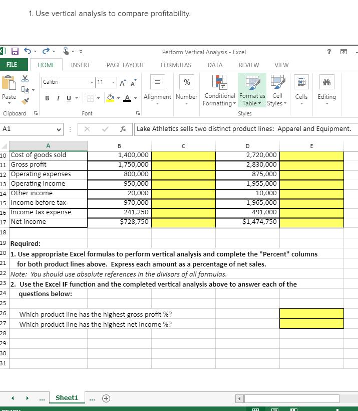 Solved 1. Use Vertical Analysis To Compare Profitability. ? | Chegg.com