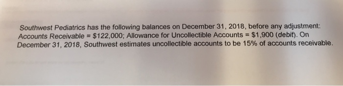 Solved Southwest Pediatrics has the following balances on  Chegg.com