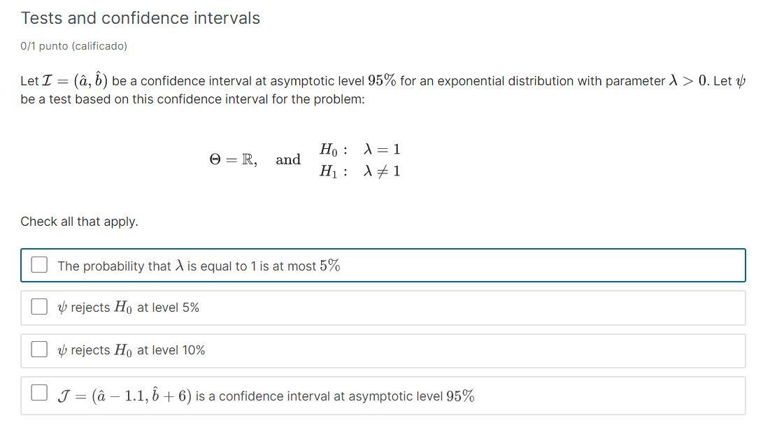 Solved Tests and confidence intervals 0/1 punto (calificado) | Chegg.com