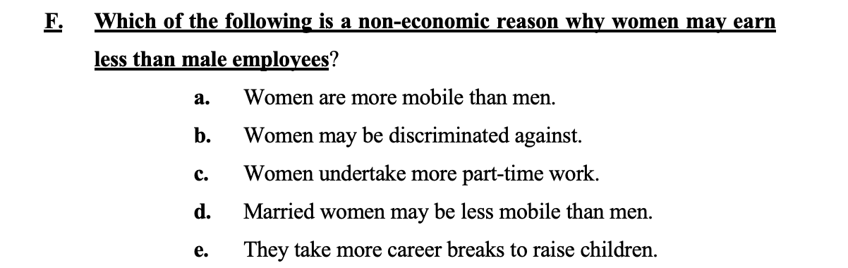 Solved F Which Of The Following Is A Non Economic Reason Chegg Com