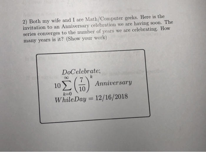 Wife Math Solved 2) Both my wife and I are Math/Computer geeks. Here | Chegg.com