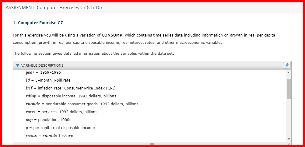 1. Computer Exercise C7 For this exercise you will be | Chegg.com