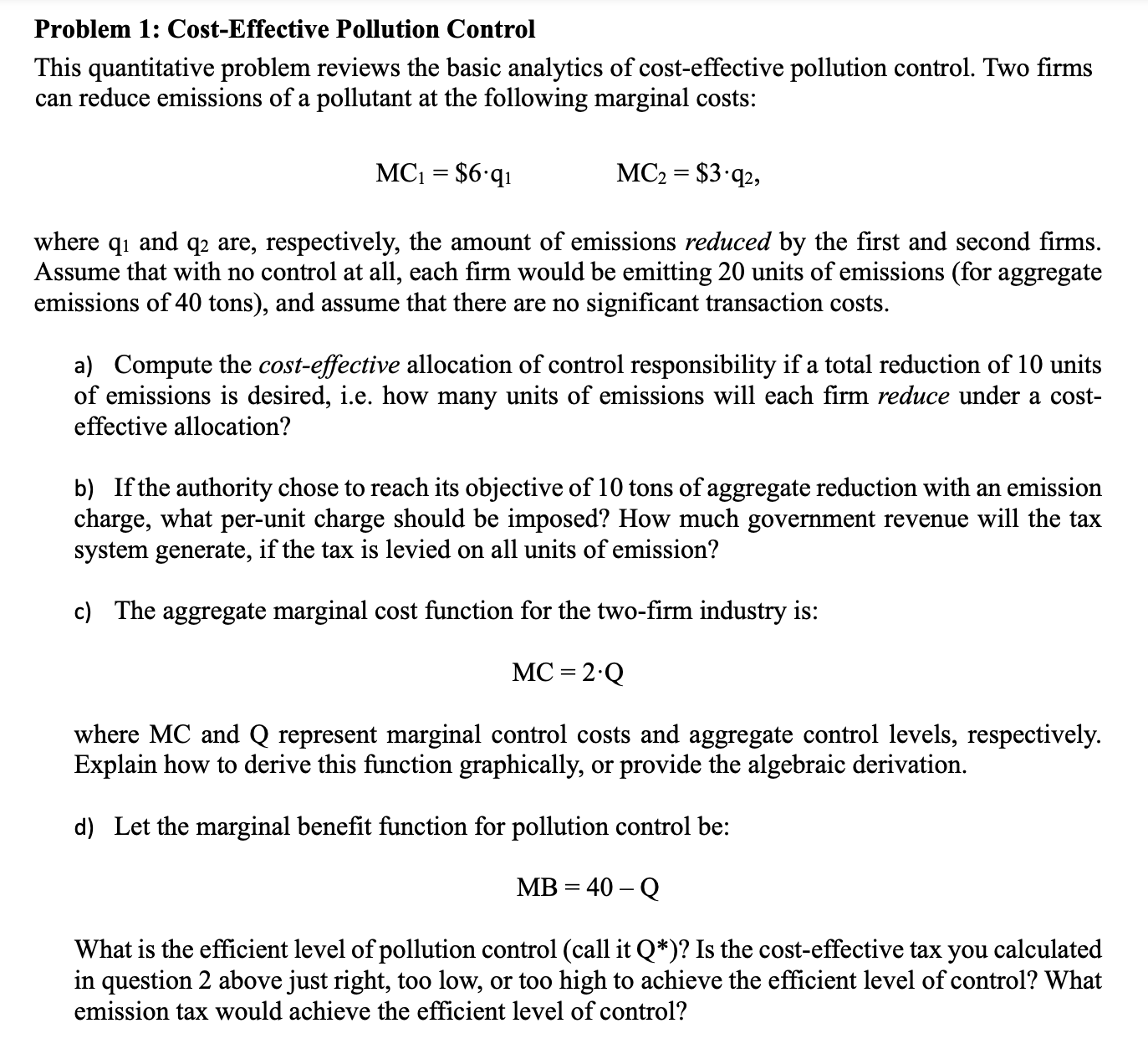 Solved Problem 1 CostEffective Pollution Control This