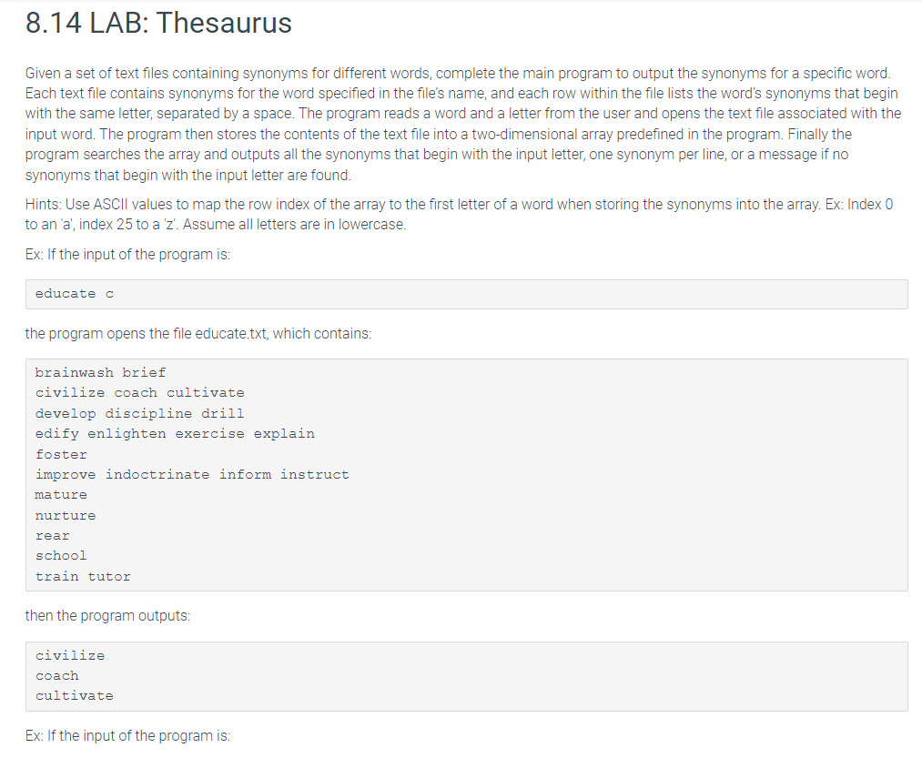 Answered: 8.14 LAB: Thesaurus Given a set of text…
