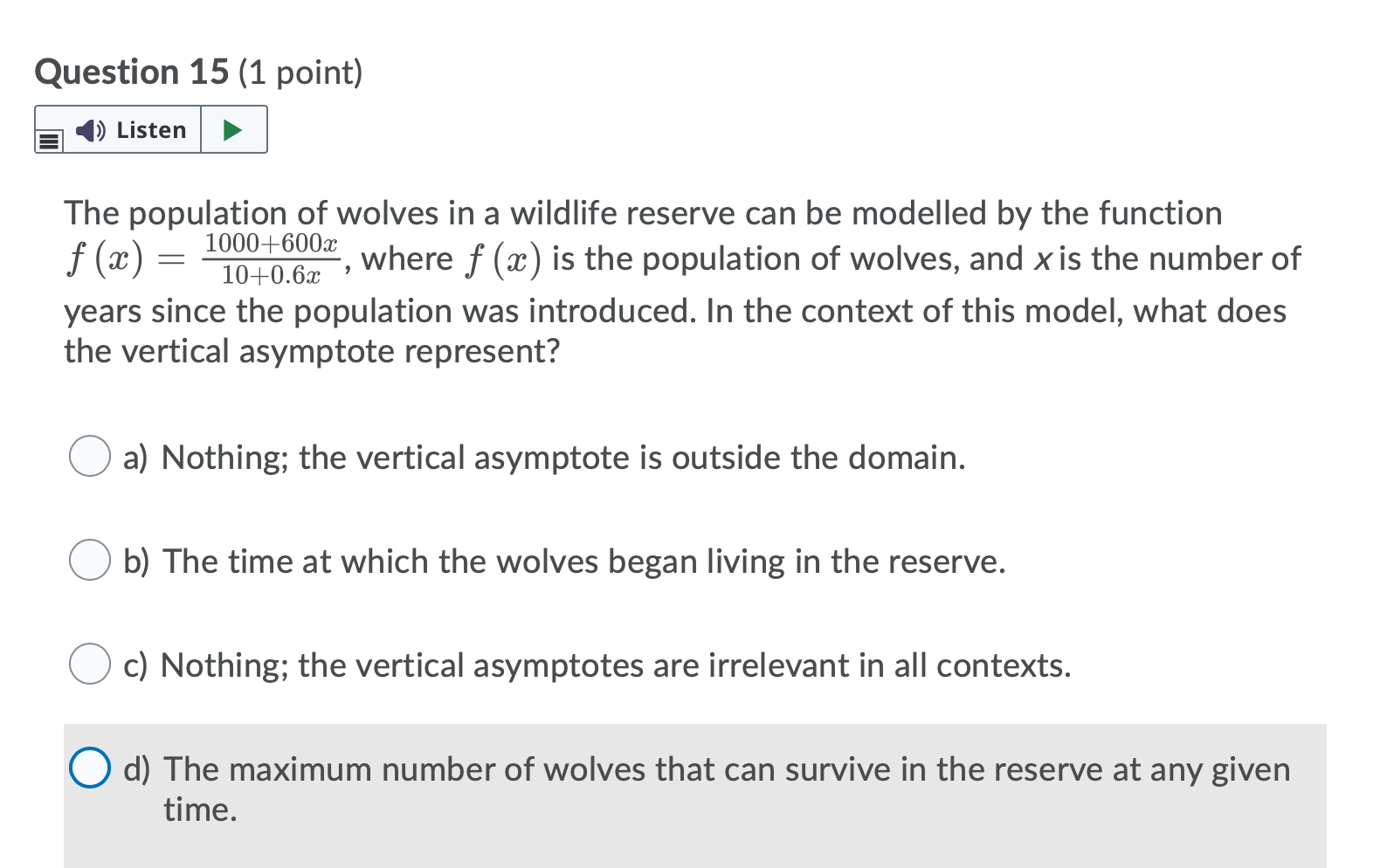 Solved Question 12 (1 Point) Listen The Population Of Wolves | Chegg.com