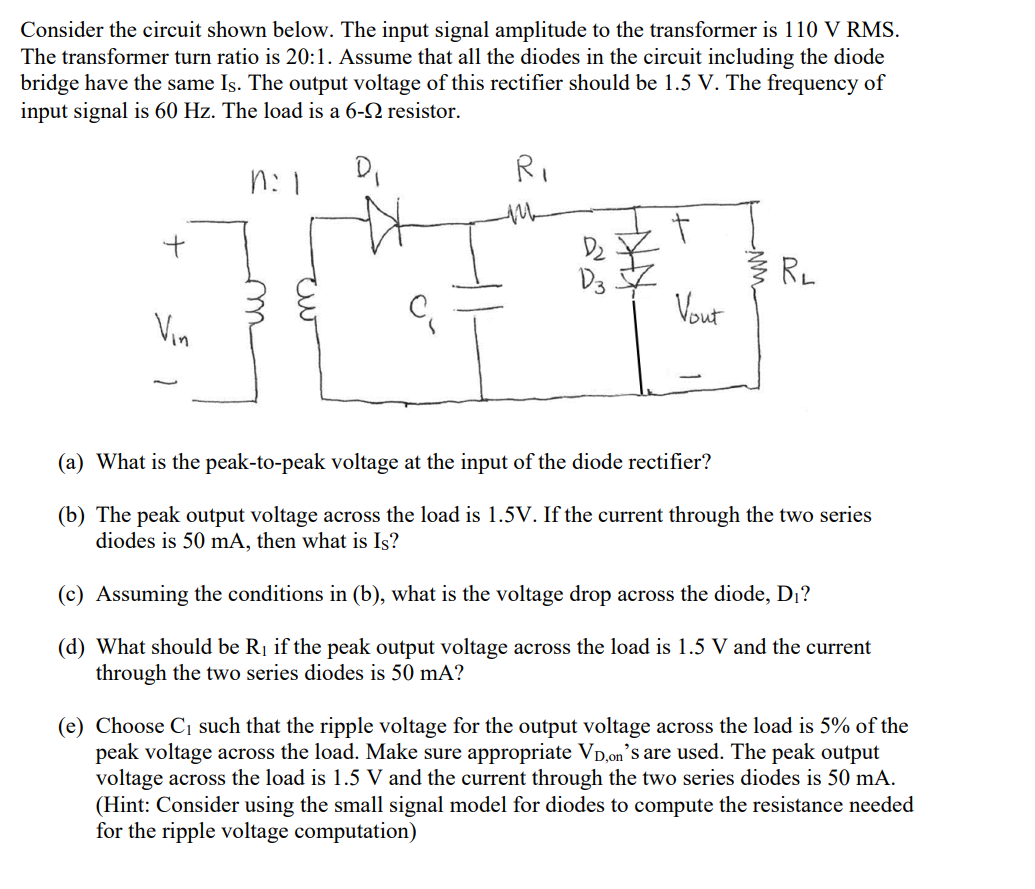 Consider the circuit shown below. The input signal Circuit Diagram