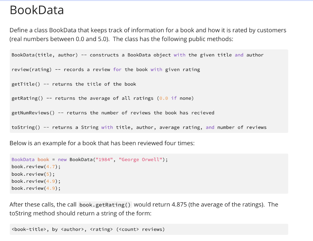 Solved Book Data Define a class BookData that keeps track of | Chegg.com