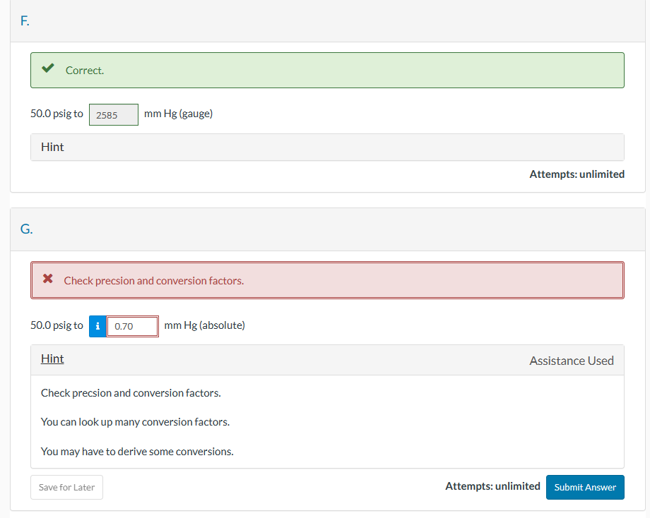 Solved X Check precsion and conversion factors. 50.0 psig to | Chegg.com