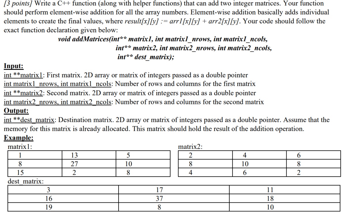 Solved [3 points] Write a C++ function (along with helper | Chegg.com